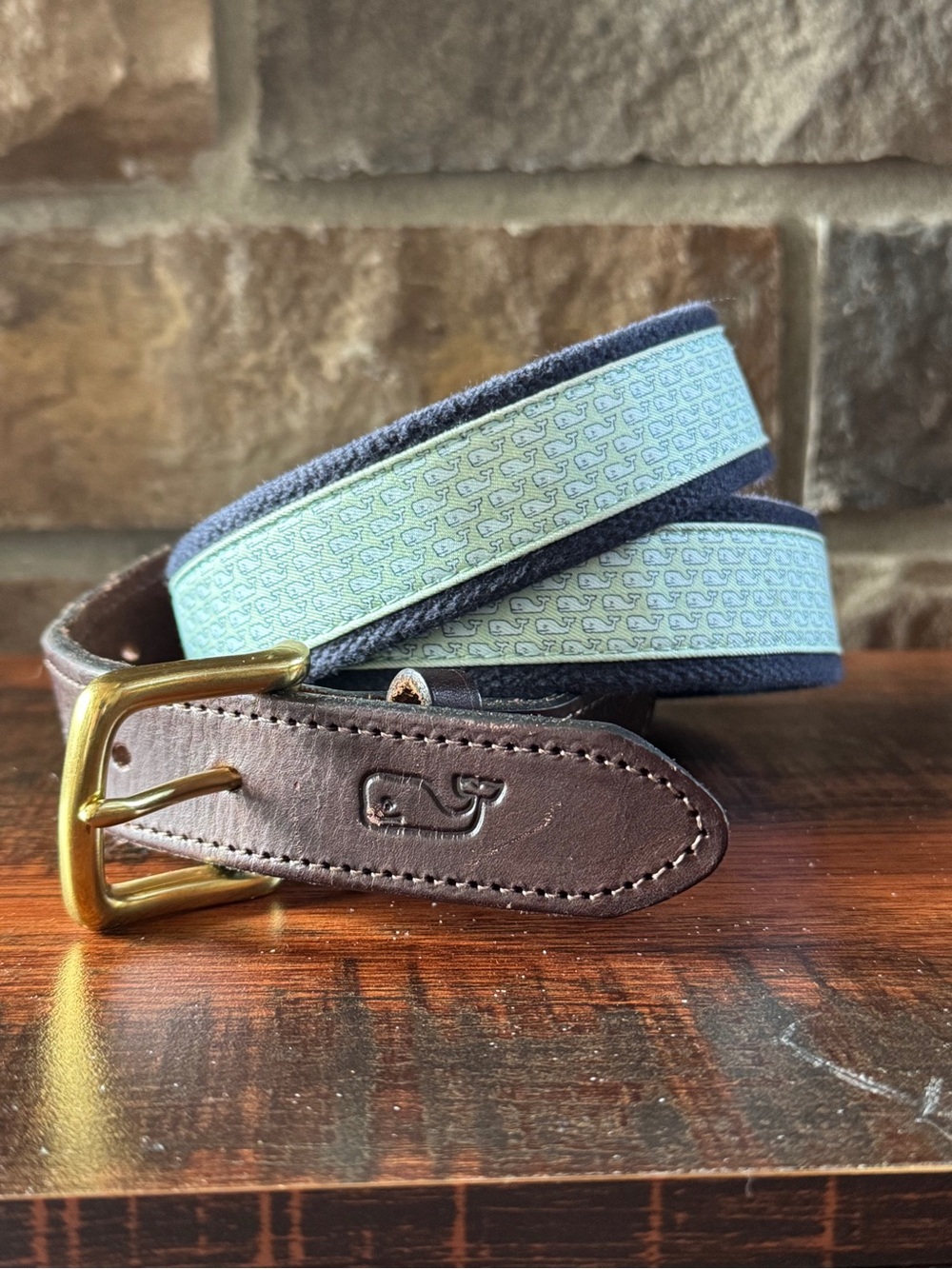 Vineyard Vines Light Green Whale Pattern Belt -42